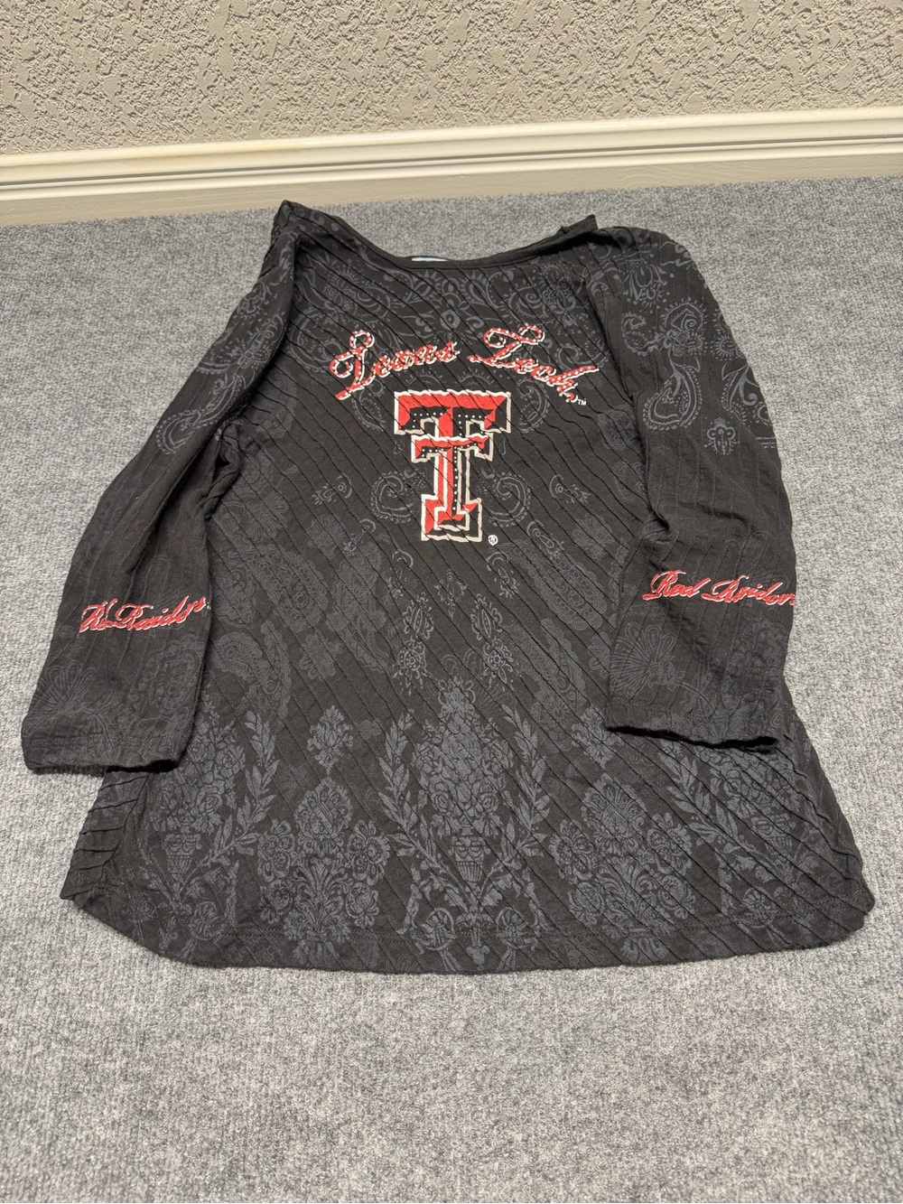 Women’s Black Long-Sleeve Logo Tee with Red Embroidery